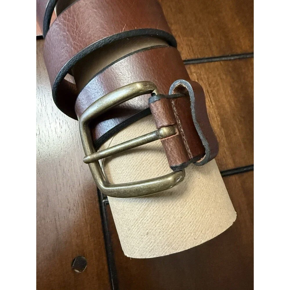 LL Bean Dress Belt Mens Size 38 Brown Thick LeatherBrass Buckle